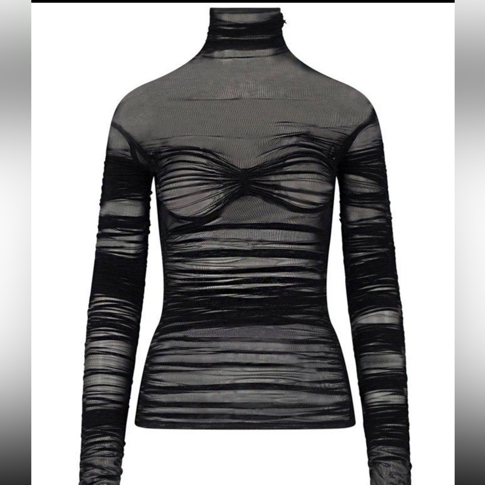 Mugler Mesh Sheer Black Long Sleeve Top - 44